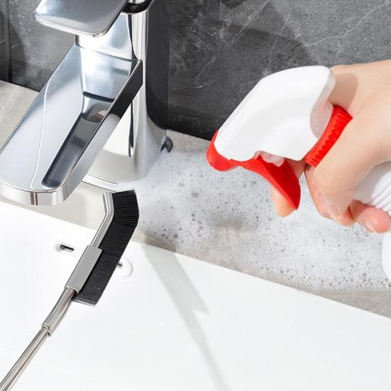 Crevice Brush Long Handle Easy Cleaning Narrow Gaps Stainless Steel Nylon Bristles Multi-angle Cleaning Brush