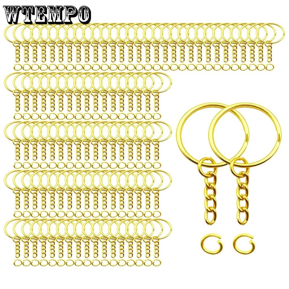 100pcs 1inch Keychain Rings Golden Split Round Key Ring with Chain and Open Jump Rings DIY Keychain Making Crafts Keychains with Chain and Jump Rings