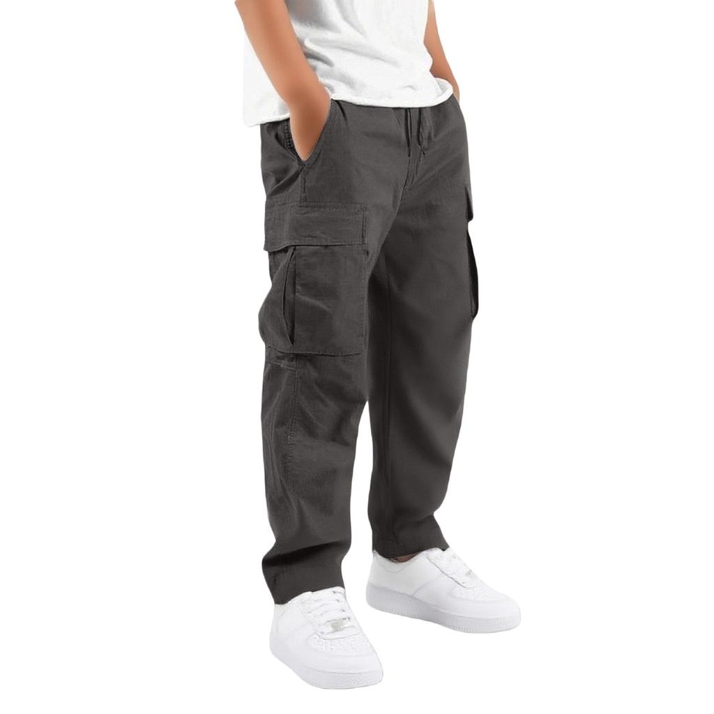 Boys' Elastic Waist Cargo Sweatpants with Multiple Pockets - Loose Fit Casual Jogger Pants for Big Kids