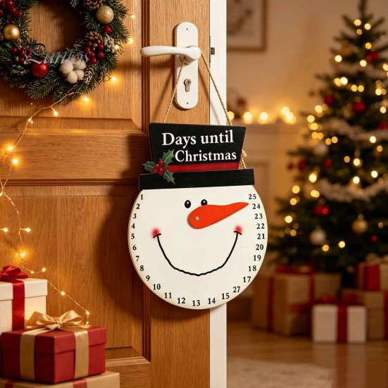 Christmas Atmosphere Ornament Countdown Calendar, Reusable Days Until Door Hanging Sign, Home Indoor Xmas Vintage Round Wreath Hanger for Holiday Wall