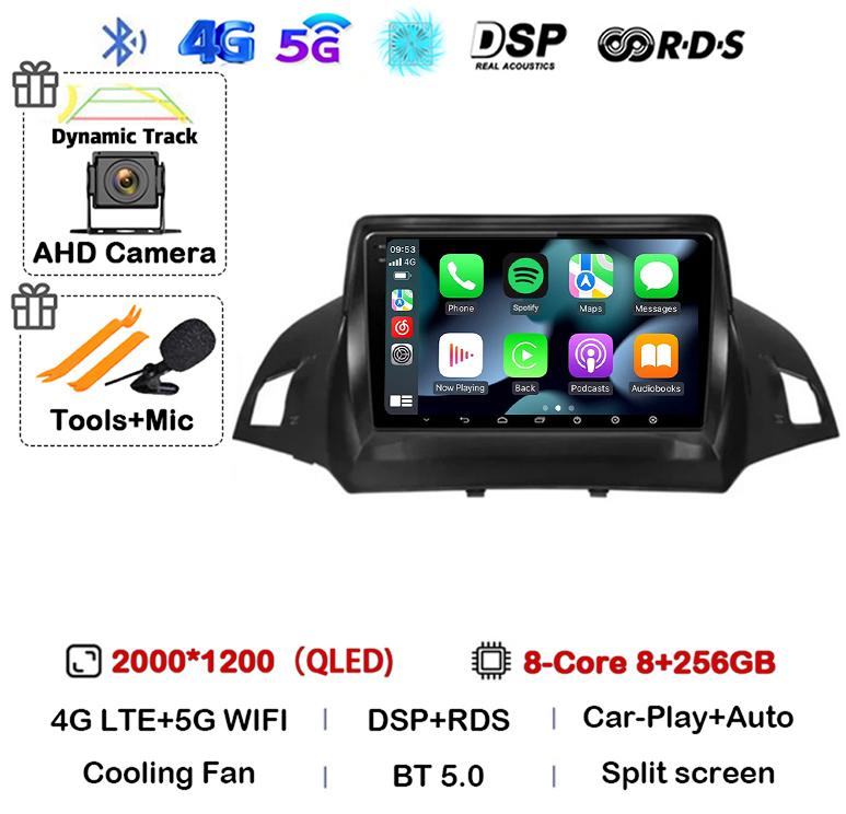 Radio multimedia con Android 14 y Carplay para Ford Kuga Escape 2013, 2014, 2015 y 2016, reproductor de vídeo, GPS, estéreo, 4G, WIFI, unidad principal