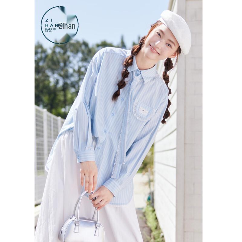 ZIHAN Women s Lace Trim Long-Sleeve Blouse L