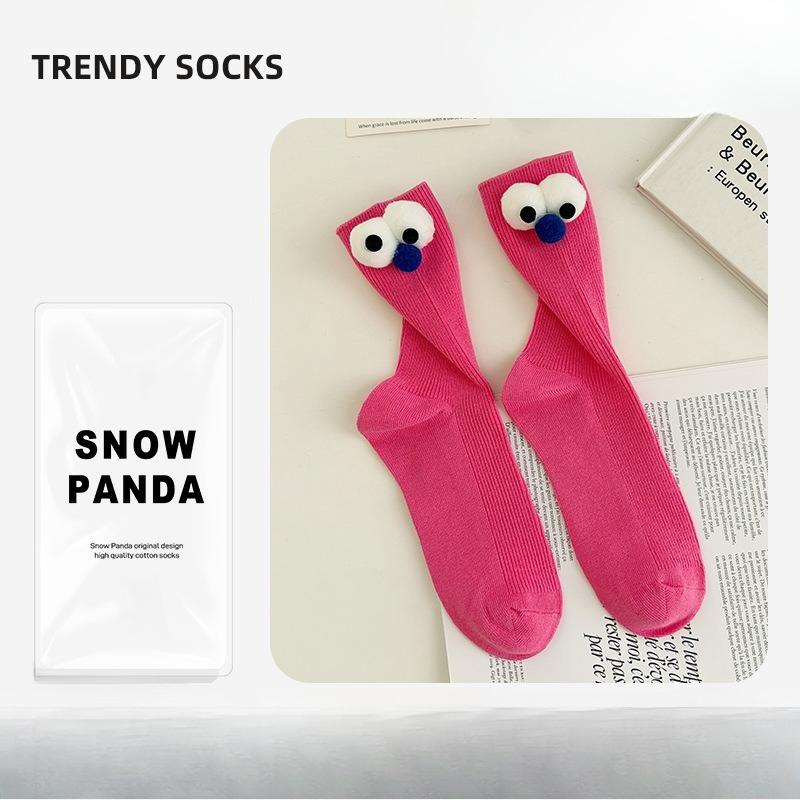 Sock Children's Long Tube Socks with Big Eyes, Autumn-winter Style, Cartoon-style Pile-up Socks for Girls, Cute Girls' Socks