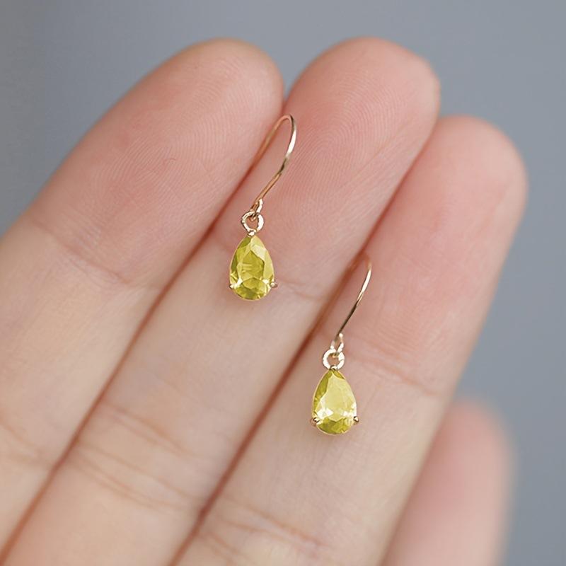 14K Gold-plated Emerald Zircon Water Drop Ear Hooks Retro Style Original Handmade Earrings Elegant Style Light Luxury