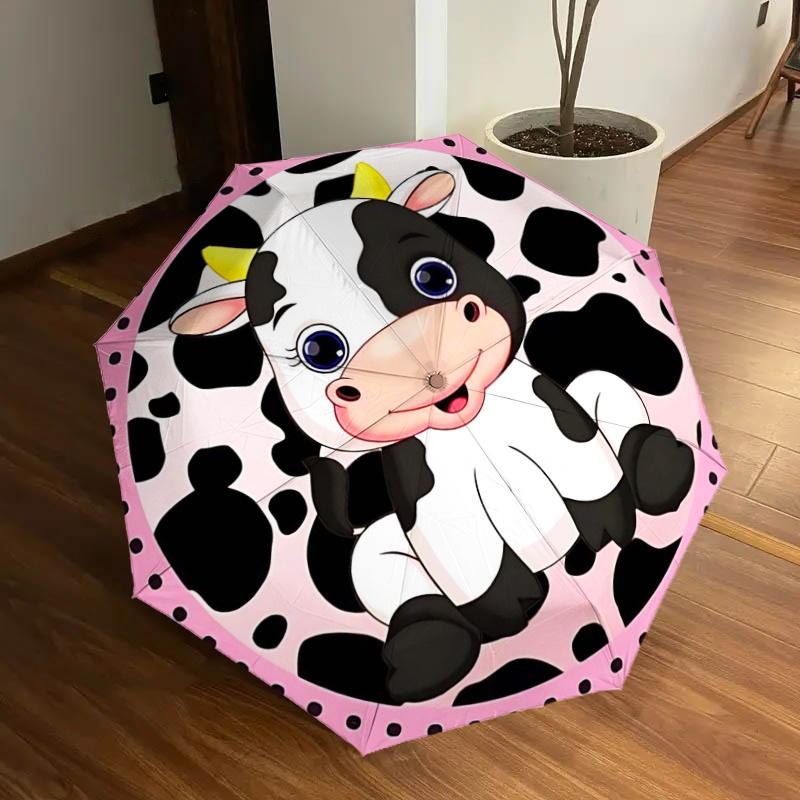 

Cute Cow Print Automatic Folding Umbrella - Portable 3-Fold Design with Iron Frame for Outdoor Use, Perfect Gift for Fans and Travelers11251