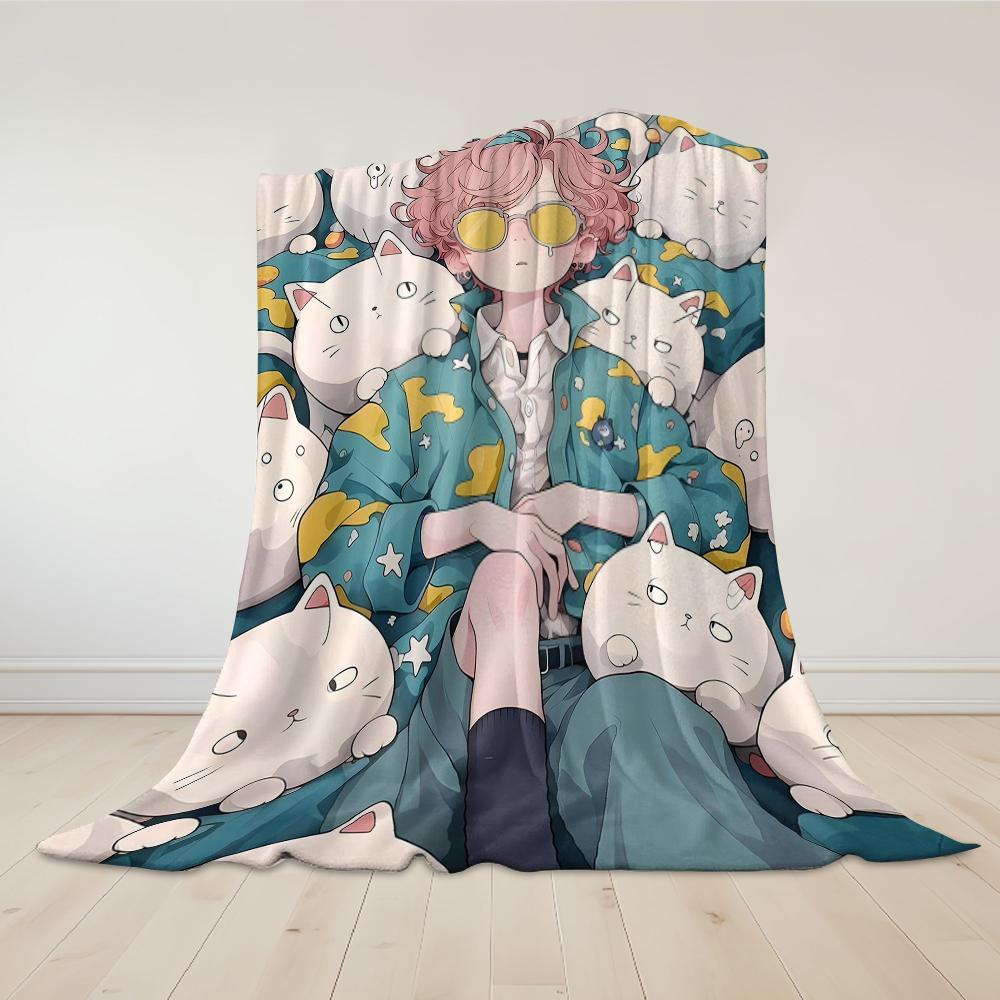 Cat Cloud Flannel Blanket Warm Soft Halloween Christmas Couch Warm Cozy Decorative Decor Gift for All Season
