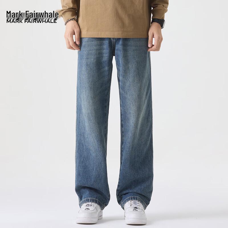 Mark Fairwhale Men's Straight Loose Fit Washed Denim Jeans