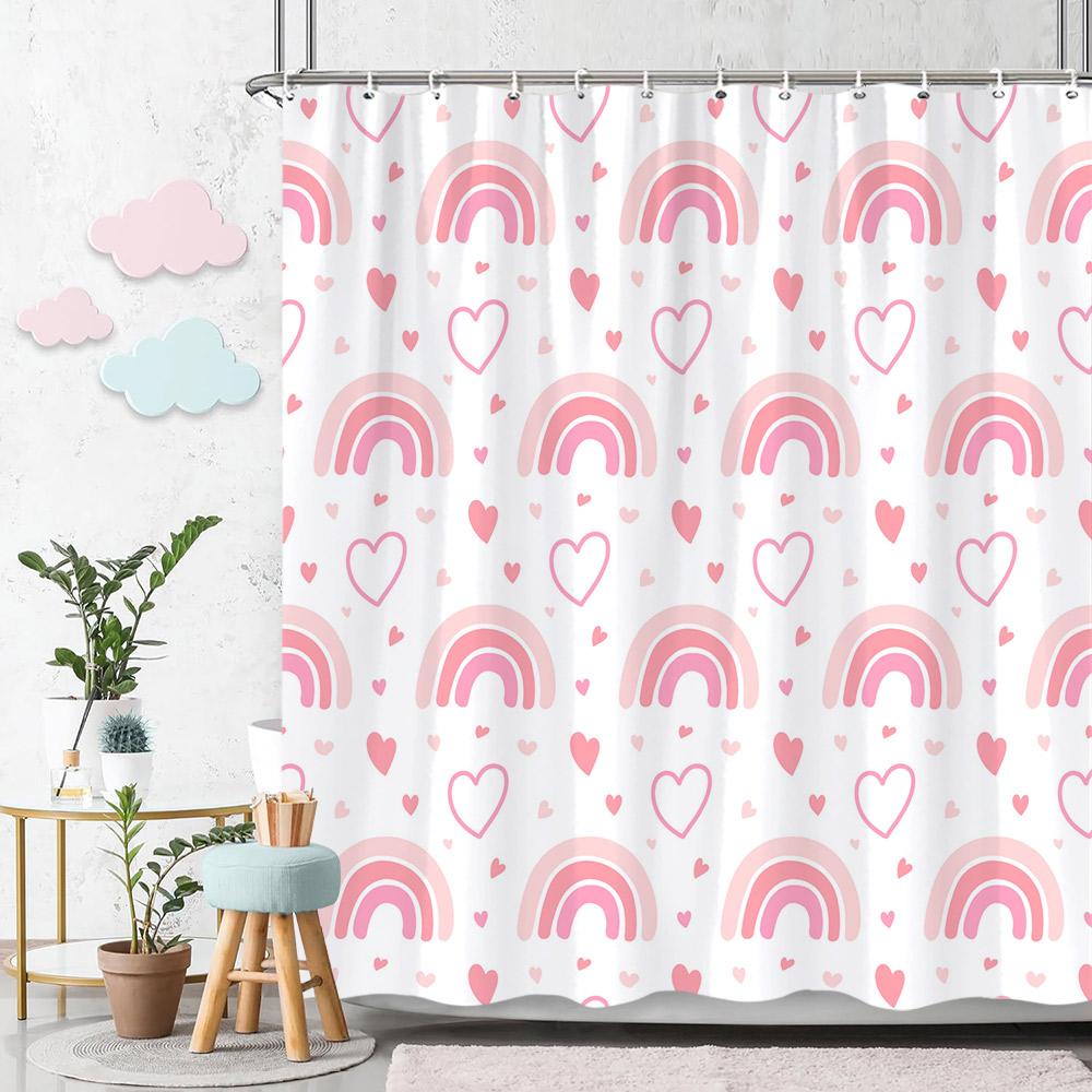 Beautiful Love Rainbow Shower Curtain Gift Idea Bohemian Printed Pattern Polyester Fabric Bath Curtain Bathroom Decor with Hooks