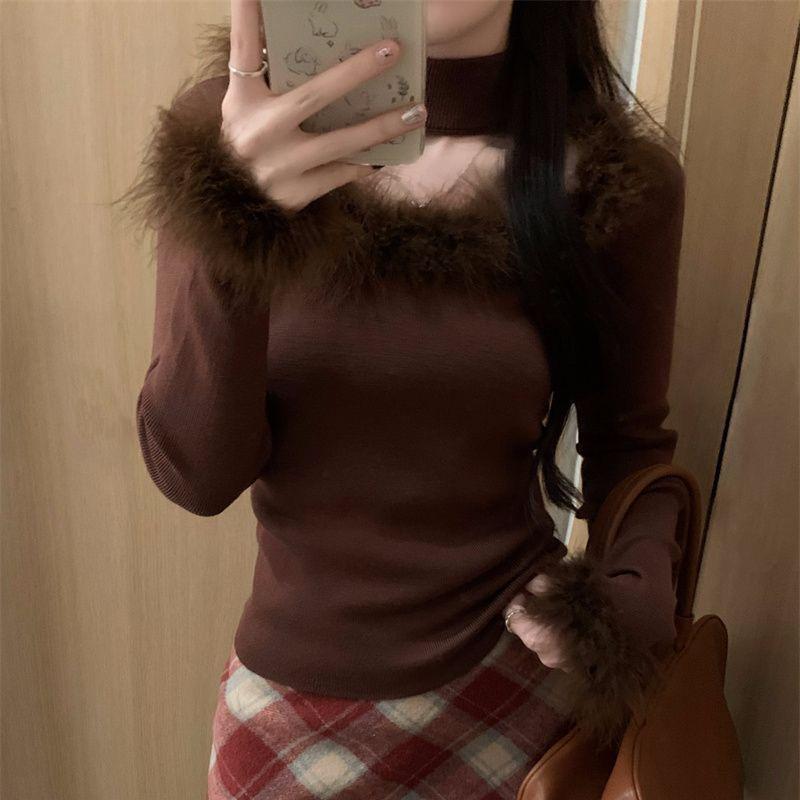 German Velvet Lace Fur Slim Fit Long Sleeve Warm Shirt