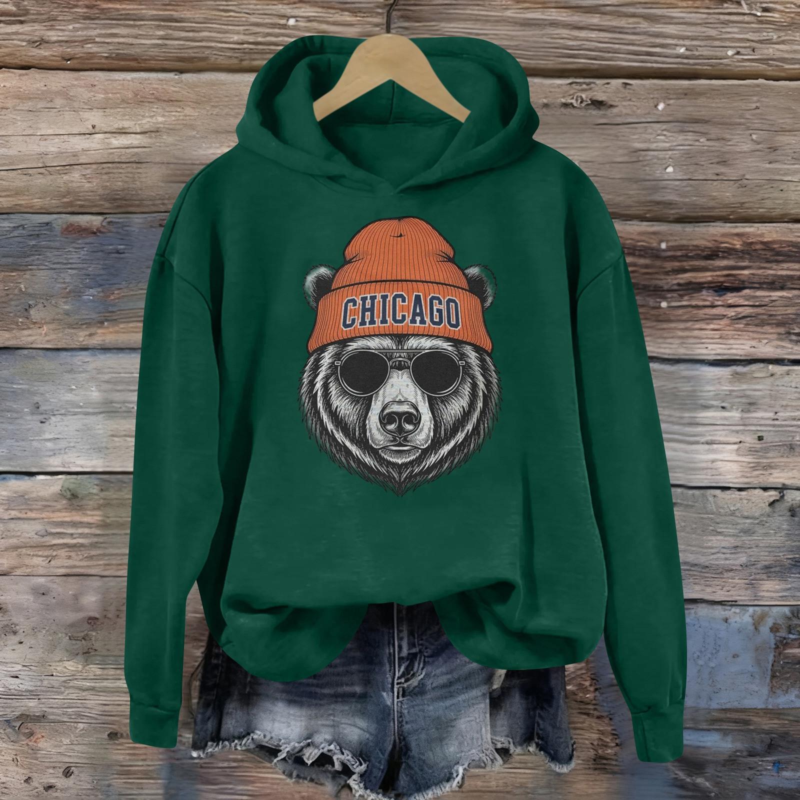 

Жіночий повсякденний світшот з капюшоном та принтом, довгий рукав L зелений