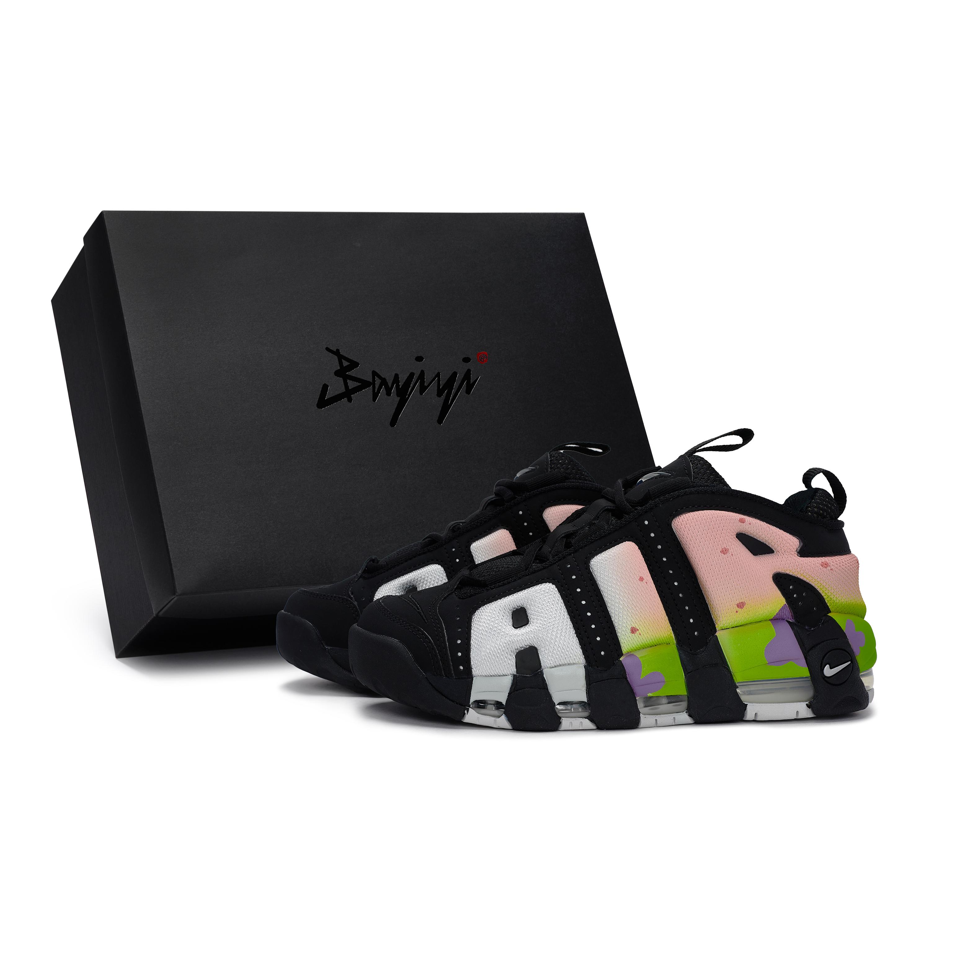 Nike Air More Uptempo Slip Resistant Abrasion Resistant Low top Basketball Shoes Unisex Black Pink Green FZ3055-001(Team80-S-BOX) cm