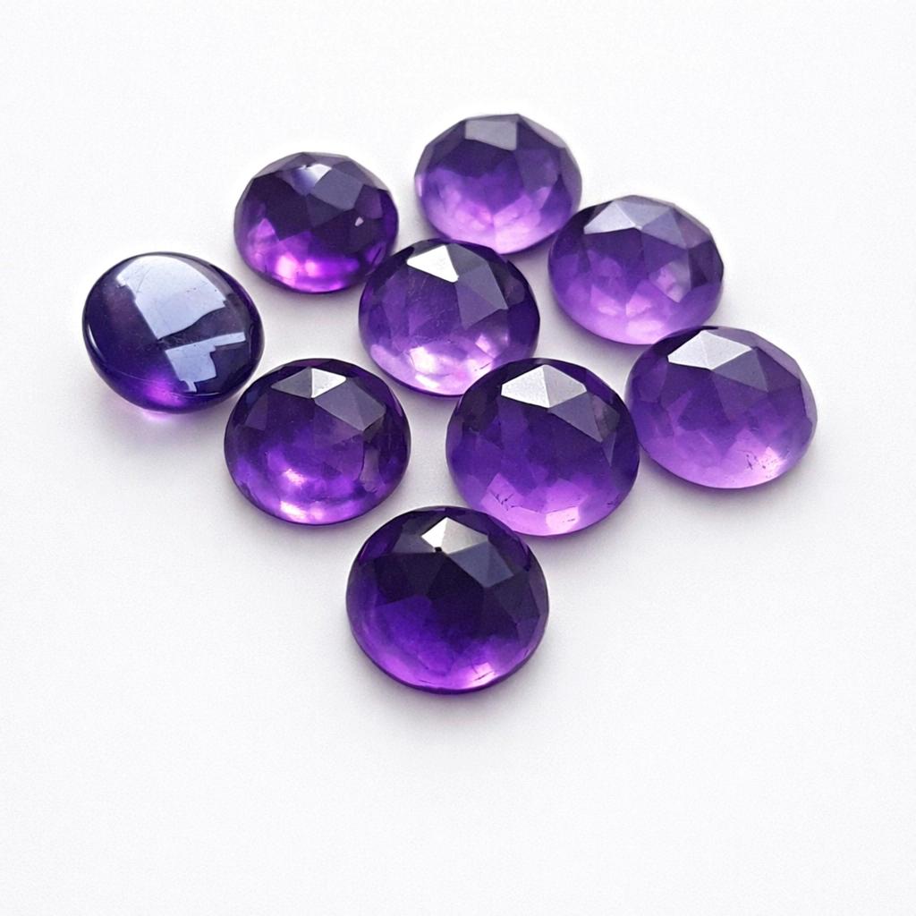 Rose Cut Amethyst Cabochon Gemstones – Round Faceted Purple Amethyst Loose Stones for Jewelry Making
