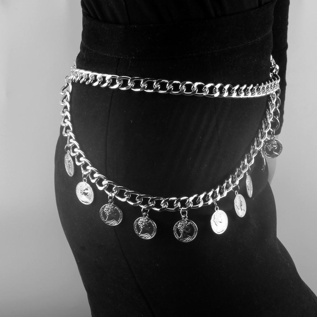 

Queen Portrait Metal Waist Chain For Women Fashionable Gold Punk Style Summer Accessory срібний