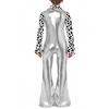 Boys Disco Costume Patchwork Printed Design Shiny Metallic Lapel Collar Long Flare Sleeve Bell Bottomed Pants Jumpsuit