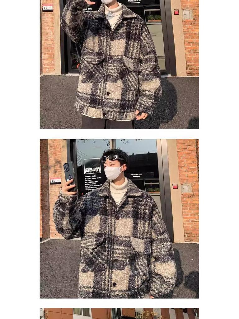 Men's Retro Lambswool Plaid Jacket - Stylish, Warm & Trendy Winter Coat