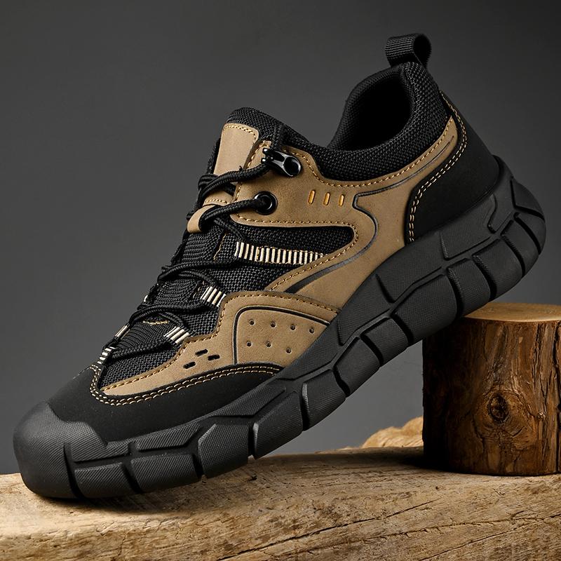 Fashion Lace-Up Men's Outdoor Shoes Antiskid Men Casual Walking Shoes All-match Mens Comfortable Sneakers Genuine Leather Hiking Flats