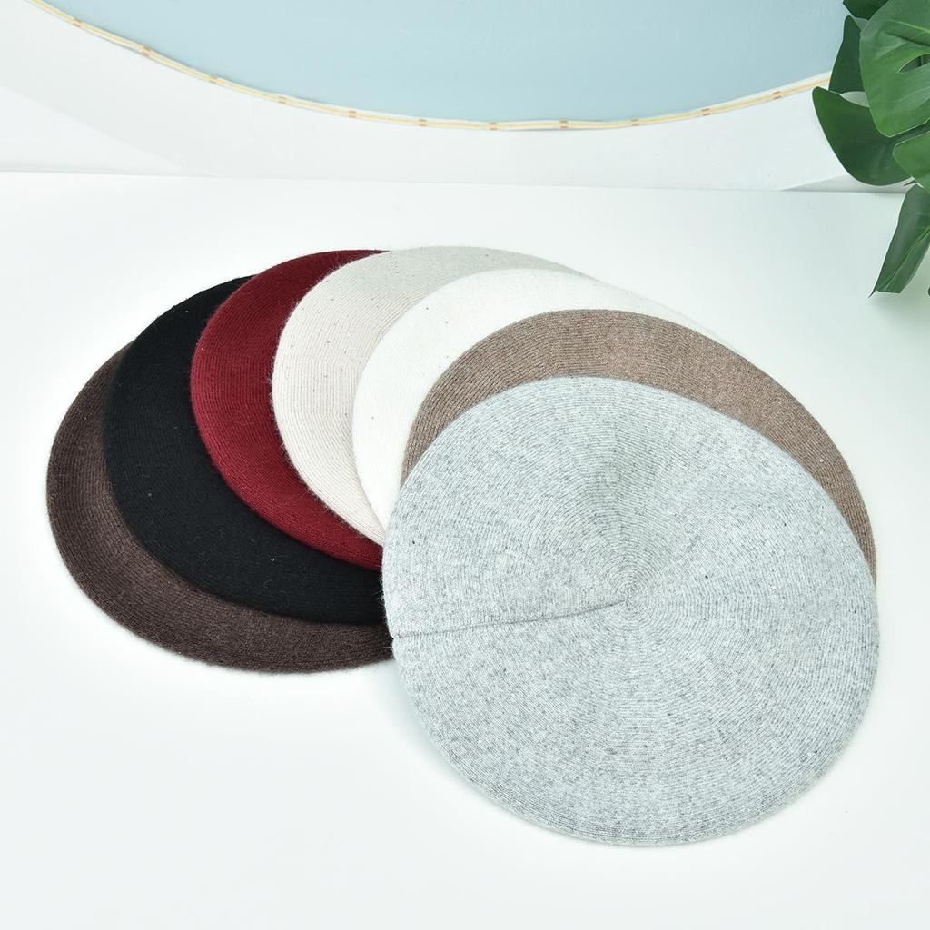 A Women's Beret Knitted Woolen Hat with Autumn and Winter Thick Ear Protection Wool Hat and Shiny Diamond Decoration