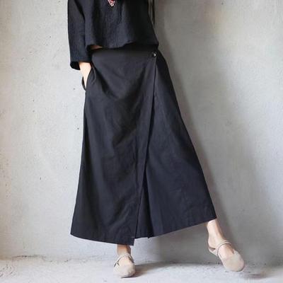 2026 Artistic Cotton Linen Plus Size Wide Leg Elastic Waist Culottes Skirt Pants for Women