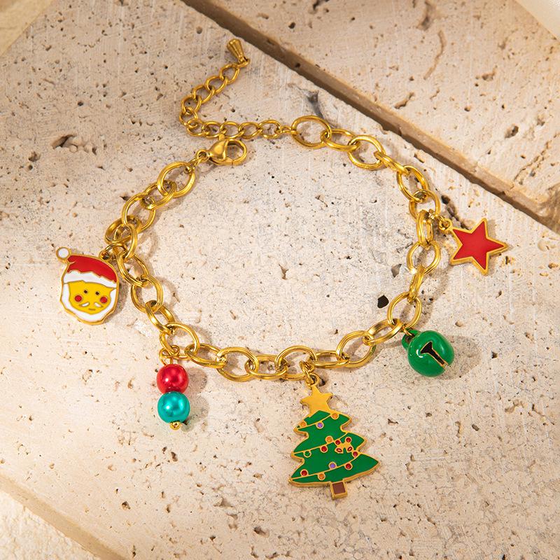 

Роскошный рождественский ювелирный набор: Ожерелье-подвеска «Сани с оленями», браслет «Рождественская елка» и женские серьги из титановой стали