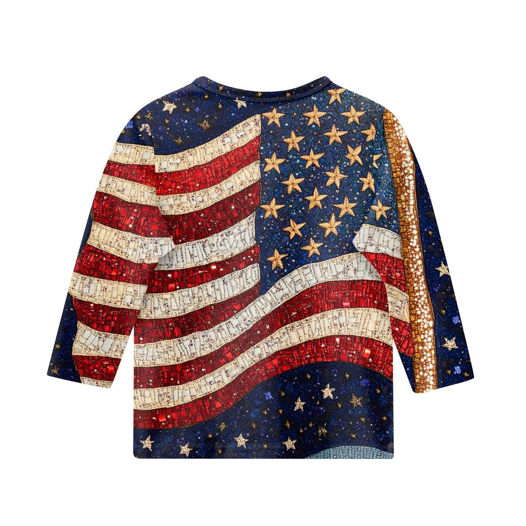 Children's Fashion Printed Round Neck Three-quarter Sleeve Top Casual T-shirt