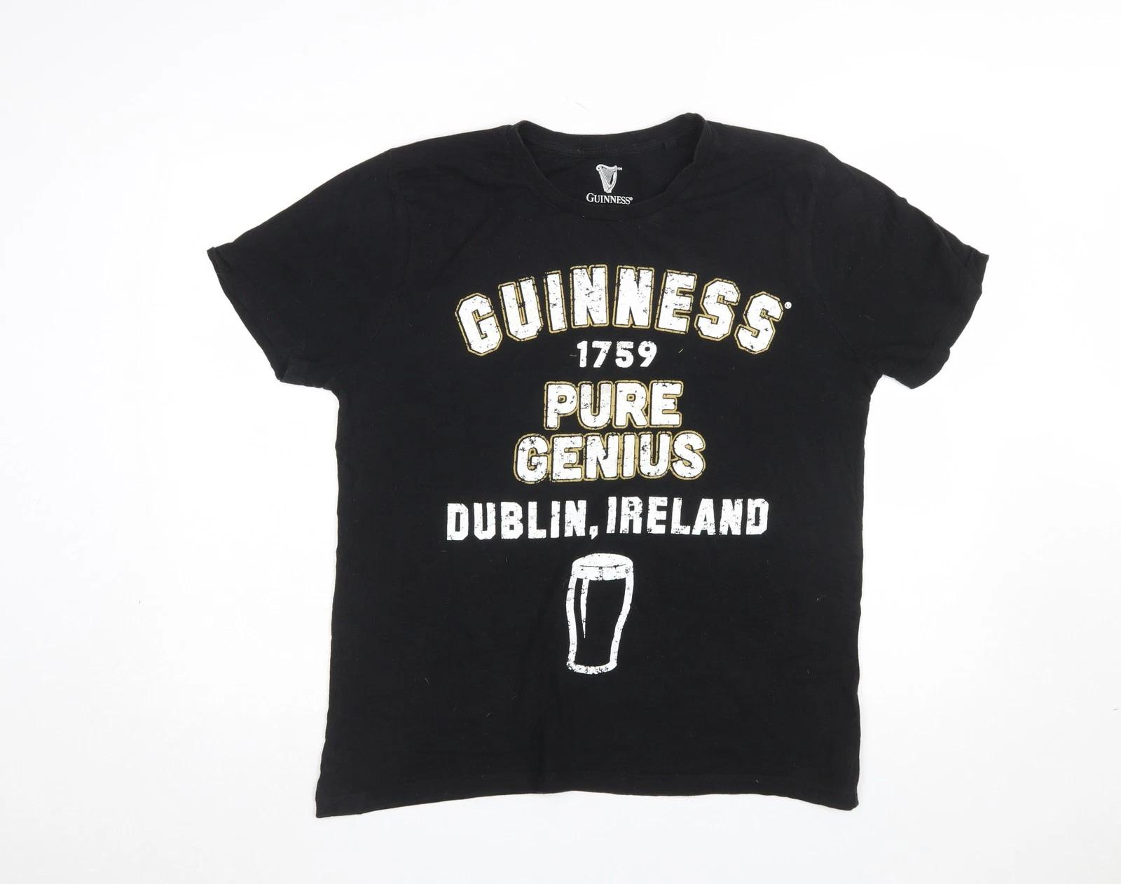 Guinness Men s Black Large Graphic Beer T-Shirt Cotton Short Sleeve S