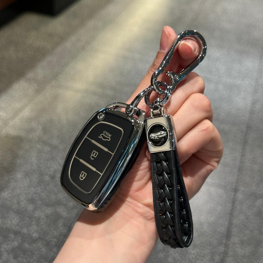 

Car Key Case Cover with Handmade Lanyard For Hyundai Ioniq 2017-2019, only fit for the car key shown in the image. чорний