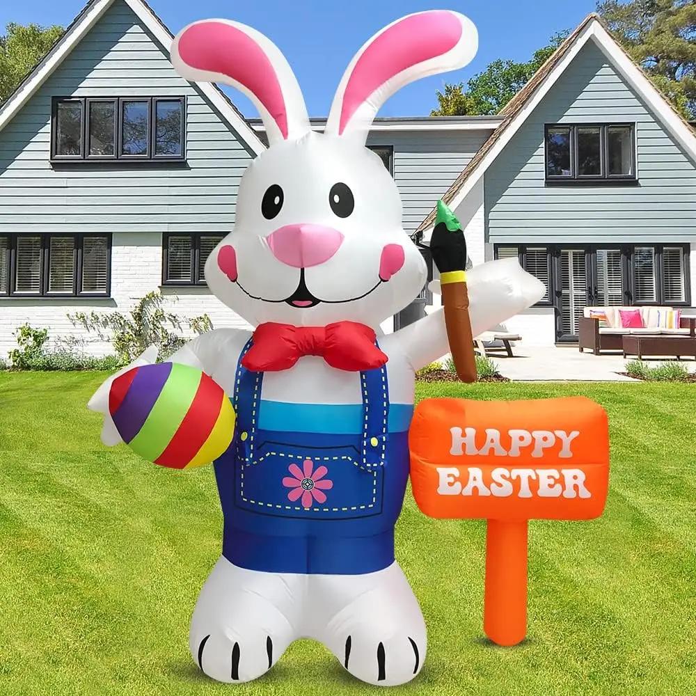 Blue Bunny Inflatable Easter Inflatables Decorations LED Lights Blow Up Yard Decorations Indoor Outdoor Garden Decorations