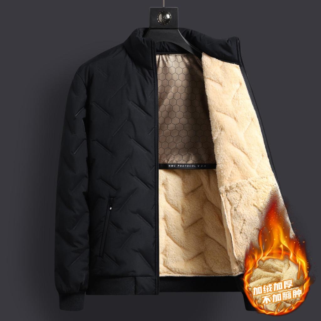 Cotton Jacket Men's Thick, Plus Size Men's Mid To Long, Down Cotton Jacket with Added Fleece and Increased Thickness for Warmth