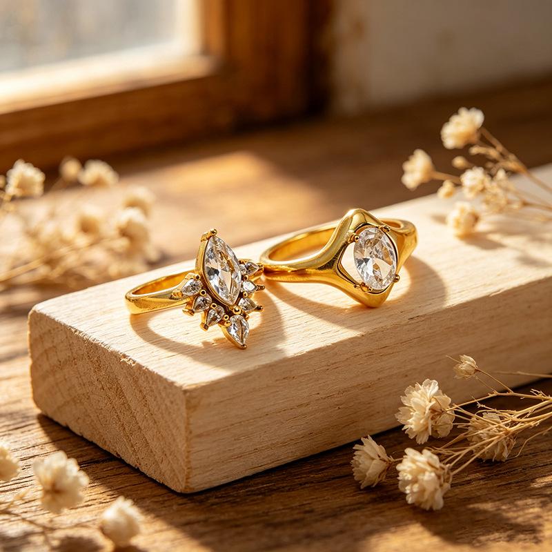 European and American style stainless steel ring with cubic zirconia14k Light luxury fashion versatile ring jewelry