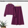 ZANZEA Women Long Sleeve Blouse and Skirts Muslim Casual Two Piece Suit Sets