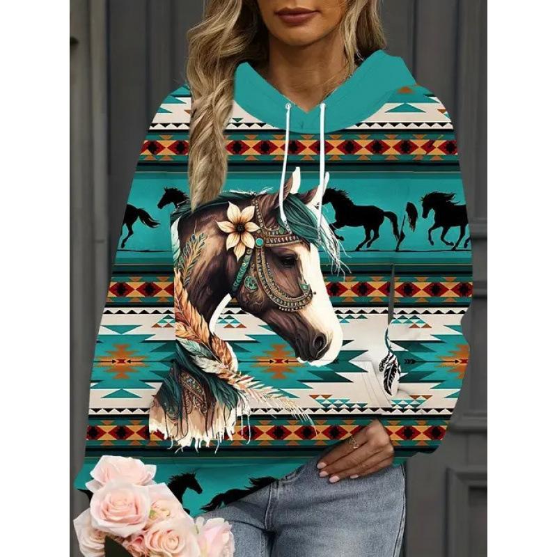 Herbst Langarm Pullover Oberteil Damen Kreativ Lustig Tier Muster 3D Gedruckt Lässig Bequem Sport Taschen Mantel Kapuzenpullover
