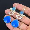 Wedding Gift For Her 925 Silver Natural Blue Saphire Drop/Dangle Earrings