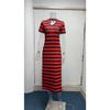 Women's Dress Short-sleeved V-neck Loose Striped Print Slit Long Dress