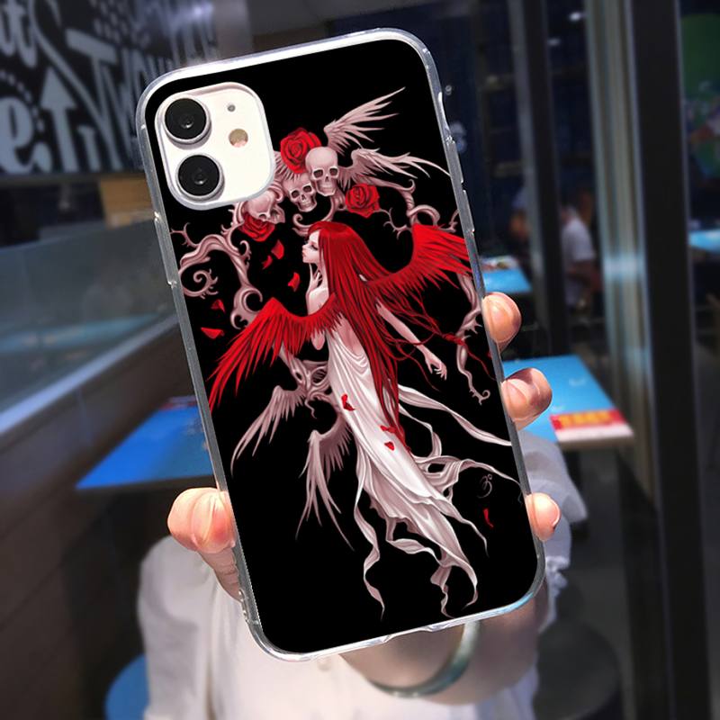 Coque de téléphone RUICHI Fée Crâne Gothique Pour iPhone 11 12 Mini 13 Pro XS Max X 8 7 6s Plus 5 SE XR Coque Transparente