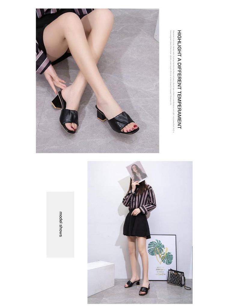 Women's High Heel Chunky Square Toe Mules - 2022 Spring/Summer Korean Style Trend