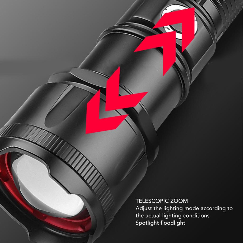Telescopic Focus Flashlight XHP160 LED Super Bright Flashlight for Camping Hiking Biking