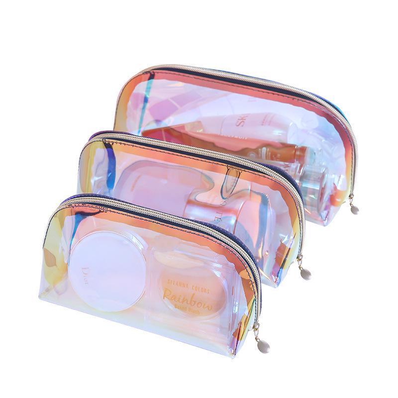 Iridescent Half-Circle Laser Makeup Bag - Transparent TPU Storage for Travel Cosmetics & Toiletries