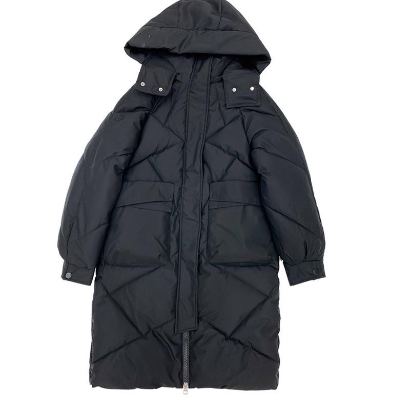 New European Down Cotton-padded Coat Women's Medium and Long Slim Fit Large Size Long Knee Bread Cotton Coat