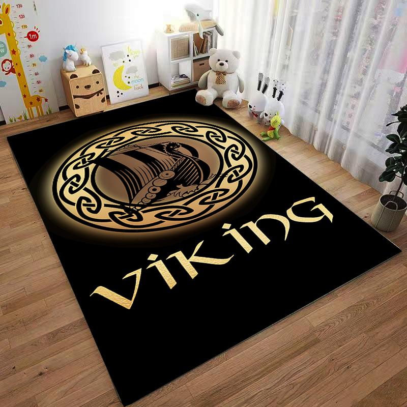 Viking Ship Pattern Carpet Set Black Gold Carpet Set (1 Duvet Cover, 2 Pillowcases, Duvet Not Included)