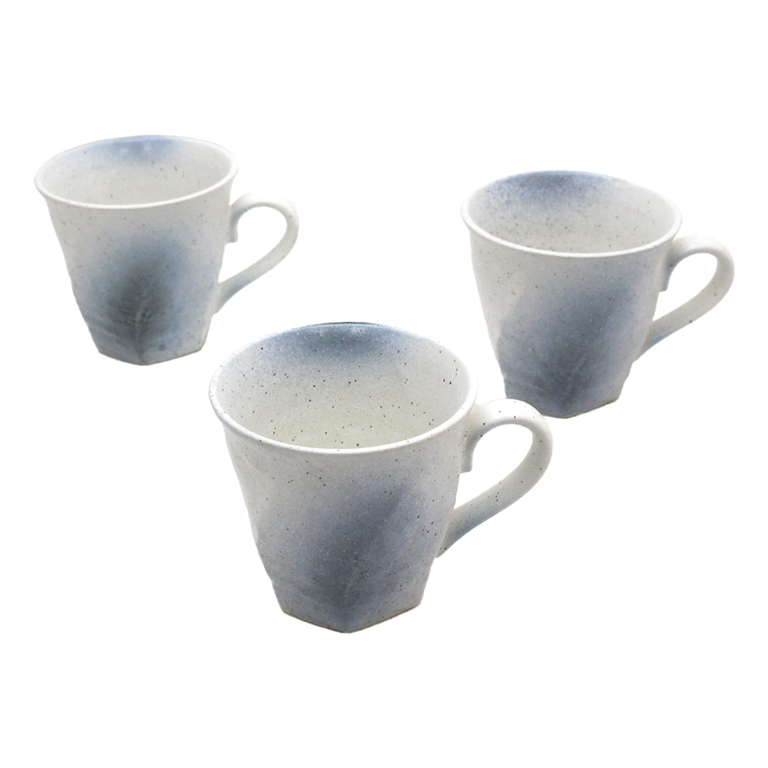 

Castle Enterprises Mino Ware Japanese Cafe Series Arashizuri Twisted Coffee White with Set of 3 Bowls, Ink, белый