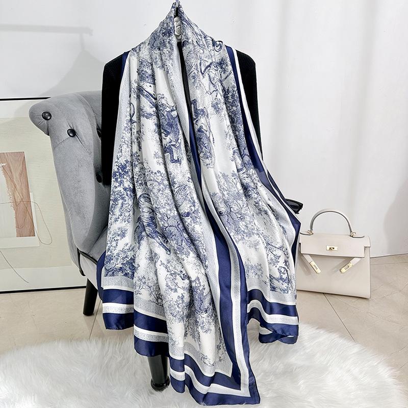 

Модный тонкий дорожный фотоснимок с новым шелковым атласным шарфом, японский и корейский женский ретро-шарф с растительным цветочным принтом 180*90