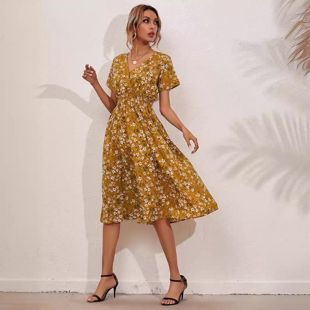 2025 New Fashion Trend Dresses Spring Summer Printed Waist Dresses Fashion Women's