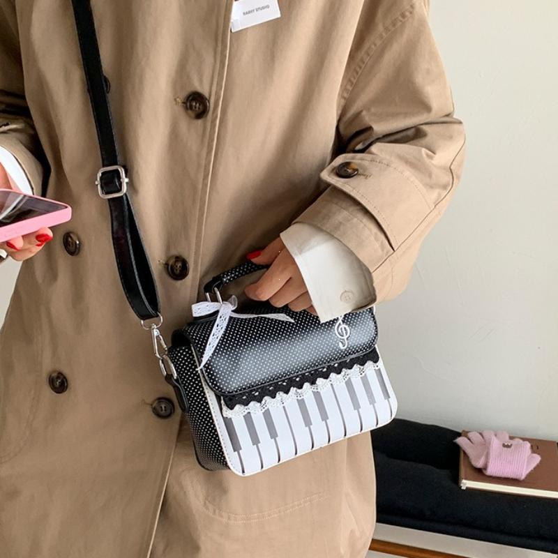 Fashion Contrast Color Handbag Creative Polka Dot Piano Note Small Square Bag Flip Zipper Shoulder Bag Y2k Style Crossbody Bag