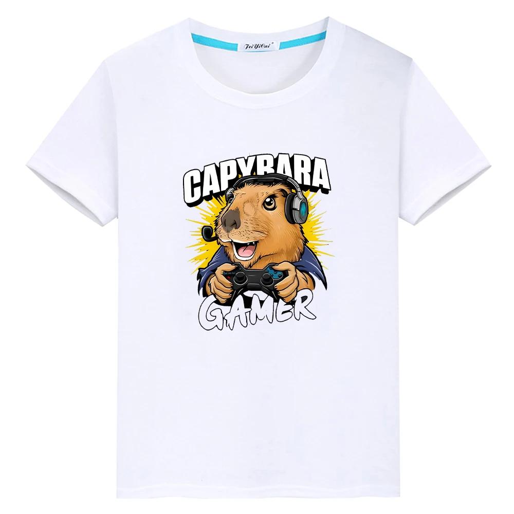 

футболка для детей мальчик 10 лет принт капибары 100% хлопок аниме короткий y2k цельный гордость футболка капибара милые футболки топы одежда для девочки 100 белый