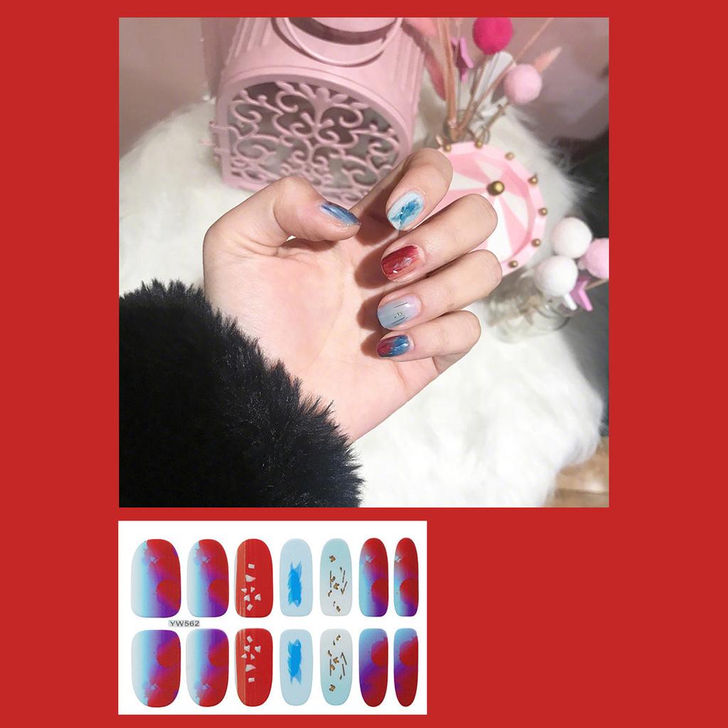 14pcs/sheet Press On Nail Red Smudge Nail Sticker Finished Manicure Quick Nial