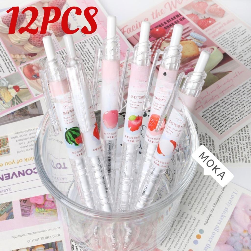 12 Pcs Lytwtw's Cute Sweet Strawberry Gel Pen 0.5mm Quick-dry Press Office Gift School Supplies Stationery Kawaii Funny Pens Back-to-school Gift