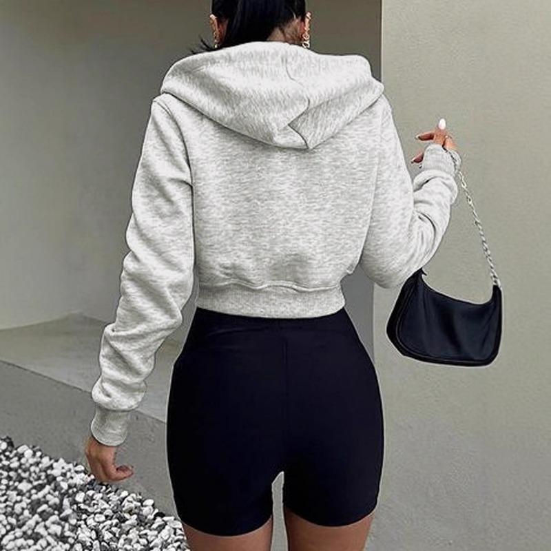 Women S Long Sleeve Hooded Zip Up Cropped Casual Sweatshirt Jacket
