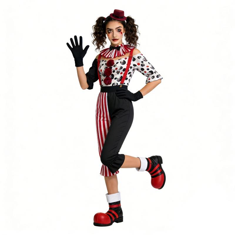 Costume parent-enfant clown de cirque d'Halloween, costume de performance scénique clown d'horreur costume de fête costume de bébé fantôme