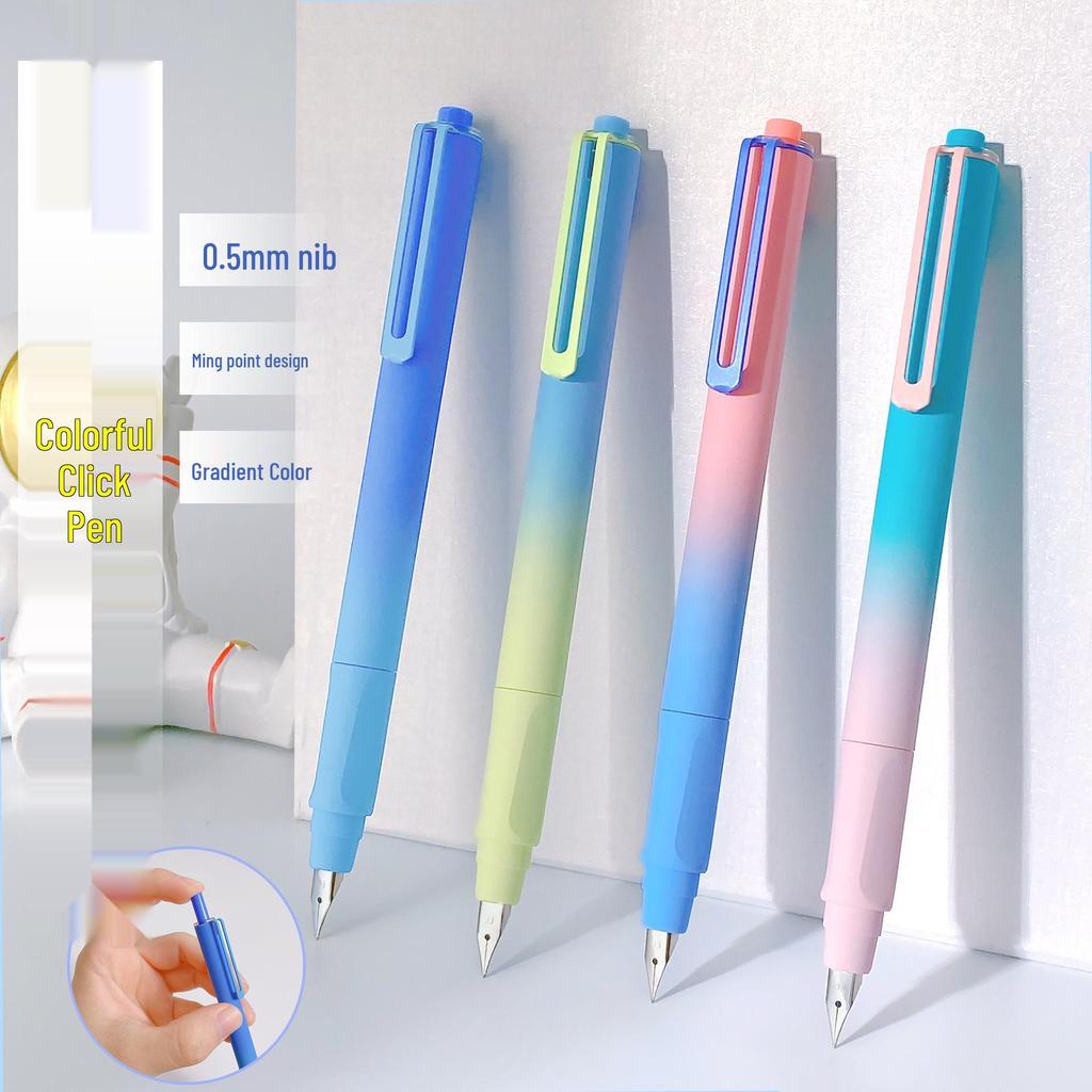 Third Grade Writing Practice Fountain Pen with Colorful Click Barrel, 0.5MM Tip