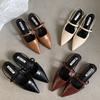 Spring 2025 New Flat-bottomed Bag Head Sandals Soft Leather One-pedal Pointed Head Shallow Mouth Versatile Cool Single Shoes Women's Shoes
